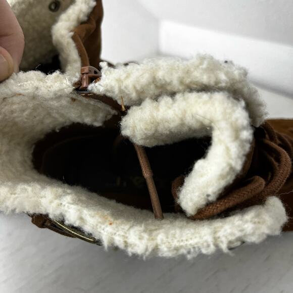 Me Too brown faux suede shearling lace up heel boot size 10 - Picture 12 of 15